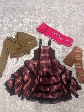 Stunning Jottum Girls Outfit Set | Plaid Ruffle Dress, Cardigan & Tights 6 (116)